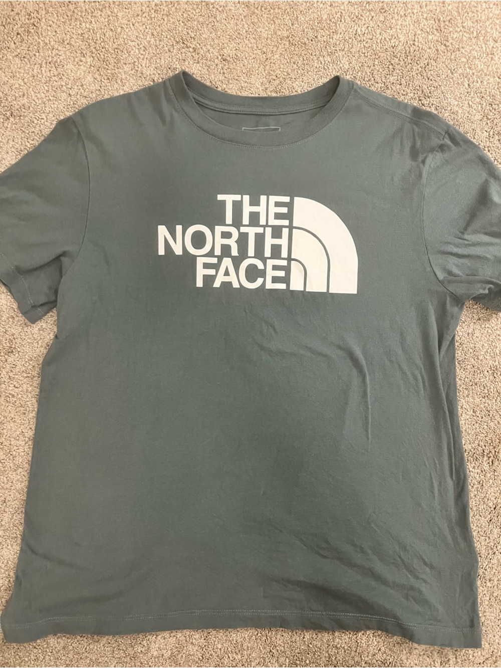 The North Face Women’s Basic Short Sleeve Logo Tee in Steel Blue w/ White Logo M